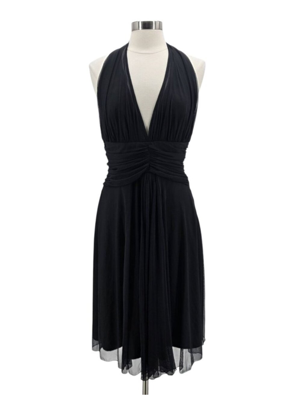 Vintage Mixit Womens 10 Dress Halter Mesh Plunge A-line Black Party Cocktail Y2K